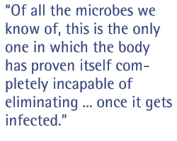 Of all the microbes we know of, this is the only one in which the body has proven itself completely incapable of eliminating ... once it gets infected.