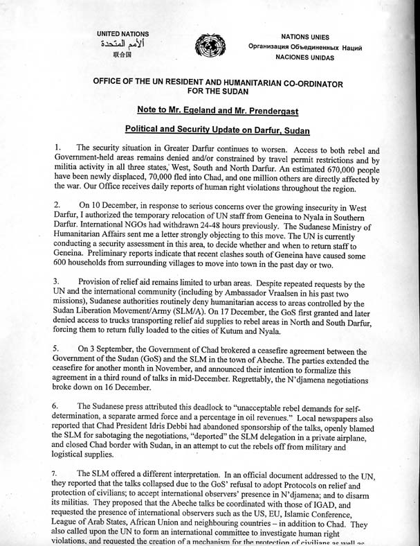 Mukesh Kapila's Memo to the United Nations - page 1