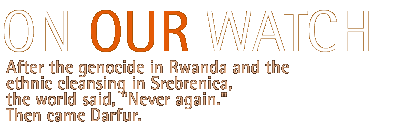 on our watch: After the genocide in Rwanda, the ethnic cleansing in Srebrenica, the world said 'Never Again!' Then came Darfur.