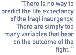 There is no way to predict the life expectancy of the Iraqi insurgency.  There are simply too many variables that bear on the outcome of the fight. 