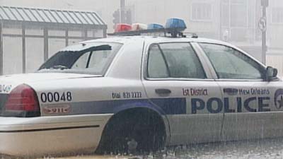 police car in the flood