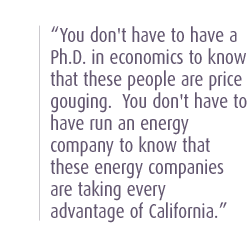 You don't have to have a Ph.D. in economics to know that these people are price gouging.  You don't have to have run an energy company to know that these energy companies are taking every advantage of California.