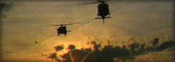 helicopters at dusk