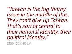 Taiwan is the big thorny issue in the middle of this.  They cant  give up Taiwan.  Thats sort of central to their national identity, their political identity.