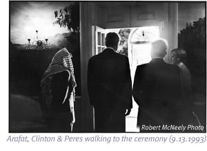 arafat, clinton & peres walking towards the ceremony