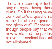 The U.S. economy is today the single engine driving this very big plane. So if that engine were to conk out...it's a question of can you repair the other engines before this one gives out?  Because even though people say that we live in a new world and the past is not relevant ... cyclical fluctuations are not eliminated. 