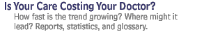 Is Your Care Costing Your Doctor?:  How fast is the trend growing? Where might it lead? Reports, statistics, and glossary.