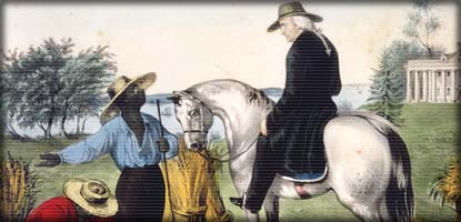 drawing of george washington on a horse talking to slaves