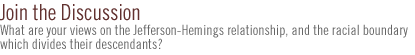 What are your views on the Jefferson-Hemings relationship, and the racial boundary which divides their descendants?