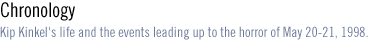 Chronology: Kip Kinkel's life and the events leading up to the horror of May 20-21, 1998.