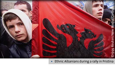 Ethnic Albanians during a rally in Pristina