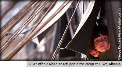 An ethnic Albanian refugee in the camp at Kukes, Albania