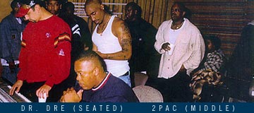 photo of 2pac, dre & others in a studio setting