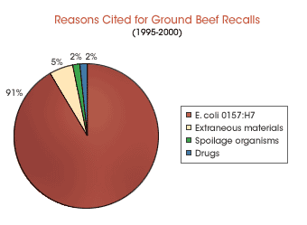 graph of reasons cited for ground beef recalls