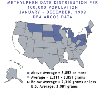 Methylphenidate Distribution per 100,000 population