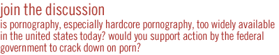 join the discussion: Is pornography, especially hardcore pornography, too widely available in the United States today? Would you support action by the federal government to crack down on porn?