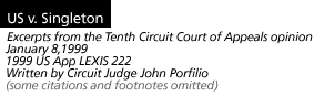 US v. Singleton Excerpts from the full Tenth Circuit Court of Appeals Opinion January 8, 1999 1999 U.S. App. LEXIS 222 Written by Circuit Judge John Porfilio (some citations and footnotes omitted)