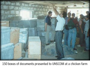 150 boxes of documents presented to UNSCOM at a chicken farm