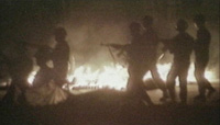 soldiers in burning square